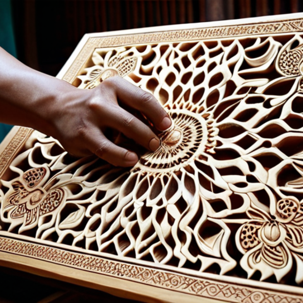 **Image Prompt:** A Laotian wood carving мастерская, где молодой мастер uses a 3D printer to design an intricate pattern, while traditional tools are scattered around. Emphasis on combining вековые техники and modern technology.