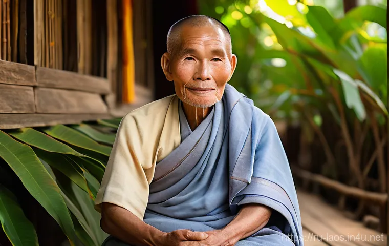 라오스 공용어와 방언 - **Prompt: The Sage of Luang Prabang's Linguistic Legacy**
    "A portrait of a venerable elderly Lao...