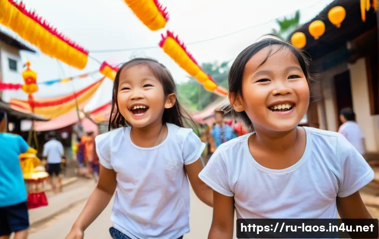 라오스에서의 가족 여행 - **Prompt:** A joyous family, including a mother, father, and a child around 10 years old, celebratin...